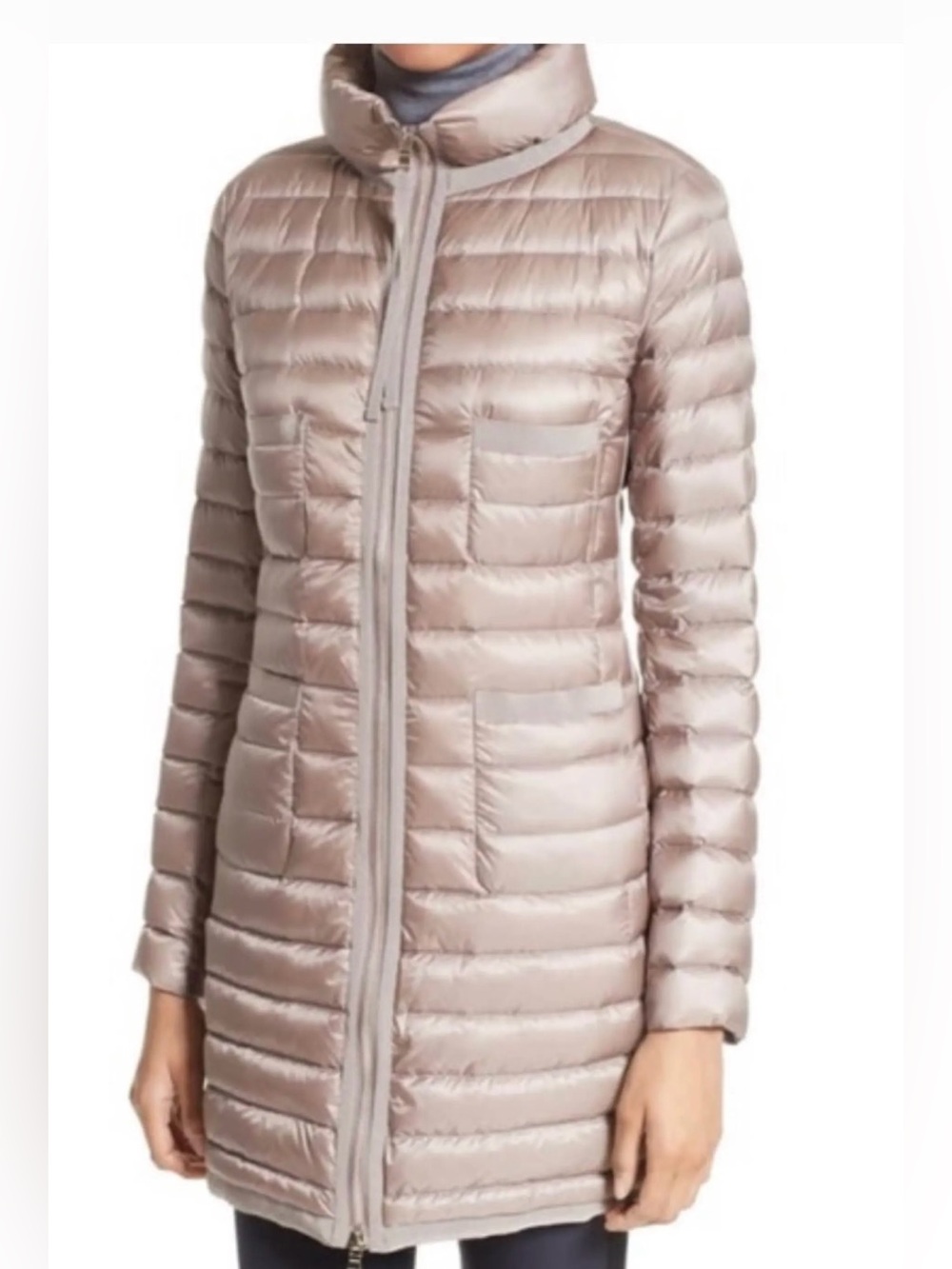 Authentic Moncler Longue Saison Bogue Taupe Down Puffer Coat Size 1